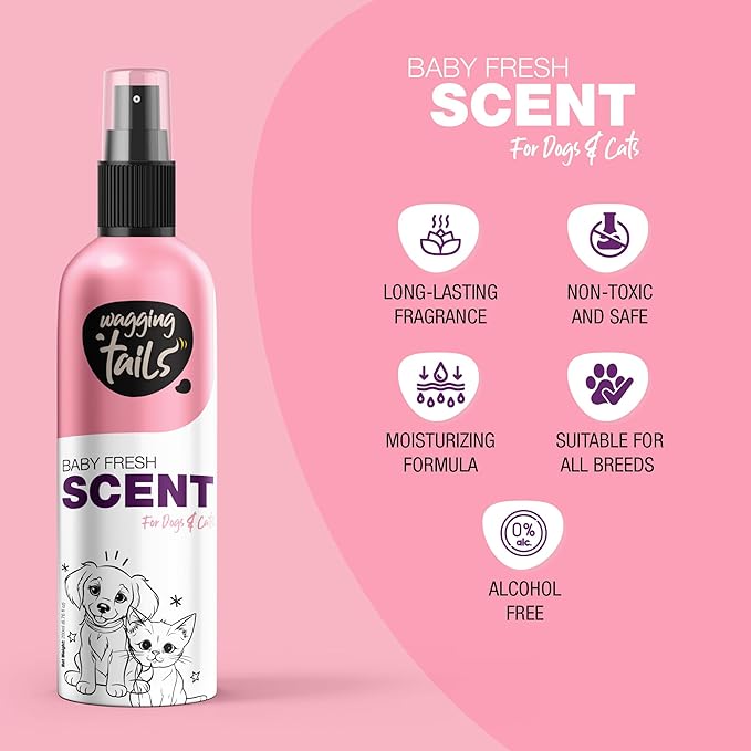 Wagging Tails 5-in-1 Baby Fresh Scent for Dogs & Cats, 6.7 fl oz | Alcohol-Free Pet Spray | Sensitive Skin Friendly & Deep Moisture Formula | Long-Lasting Scent, Non-Toxic | Suitable for All Breeds