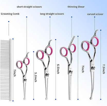 Dog Grooming Scissors, 6-in-1 Professional Dog Grooming Kit, 4CR Stainless Steel Dog Scissors for Grooming, Heavy Duty Dog Shears for Grooming, Dog Grooming Supplies Pet Grooming Kit for Dogs at Home