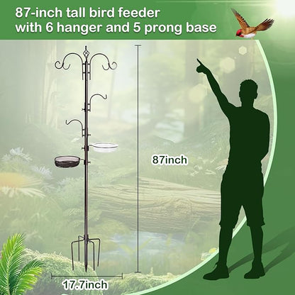 Bird Feeding Station Kit, 87 Inches Bird Feeder Pole for Outside, Premium Feeder Stand Hanging Kit with Water Bowl, Mesh Tray and Metal Suet for Attracting Wild Birds