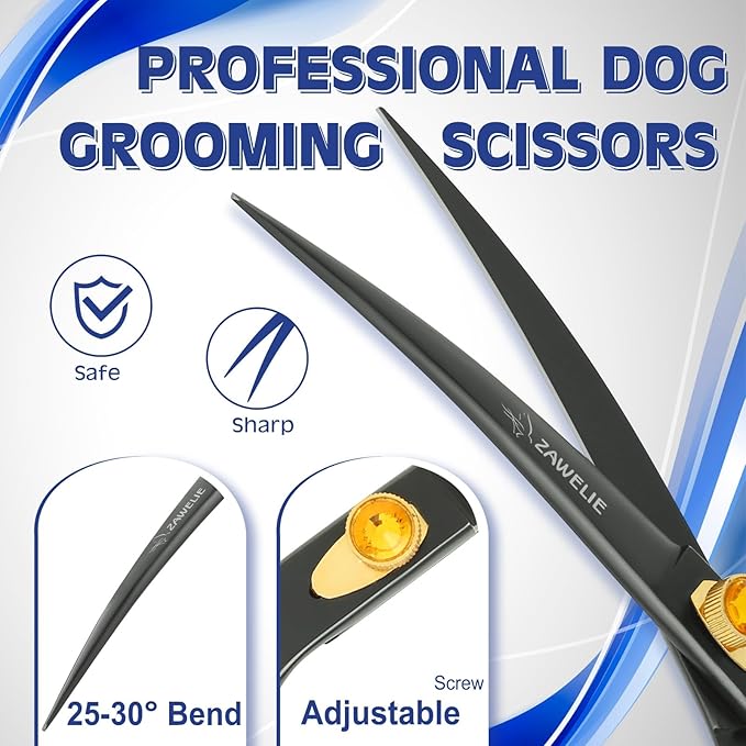 Dog Grooming Scissor- 7.5 Pet Shears, Japanese Stainless Steel Ergonomic Pet Grooming Scissor, Heavy Duty Sharp and Comfortable pet Scissors for Grooming, Dogs, Cats and Other Animals (Curved)