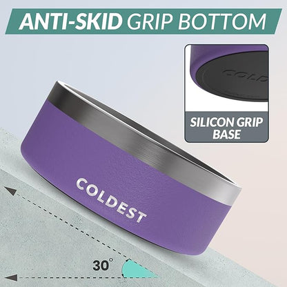 Coldest Dog Bowl - Anti Rust Metal, Non Slip, 3 Layers Insulated Stainless Steel Dog Bowls - Spill Proof & Heavy Duty - Water Bowl for Dogs, Cats & Pets, Dish Washer Safe (64 oz, Galaxy Purple)