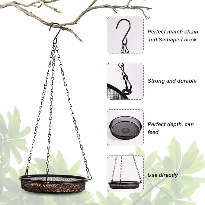 2-in-1 Set Hanging Bird Feeder and Bath for Outdoor, Small Metal Tray Perfect for Attracting Bird