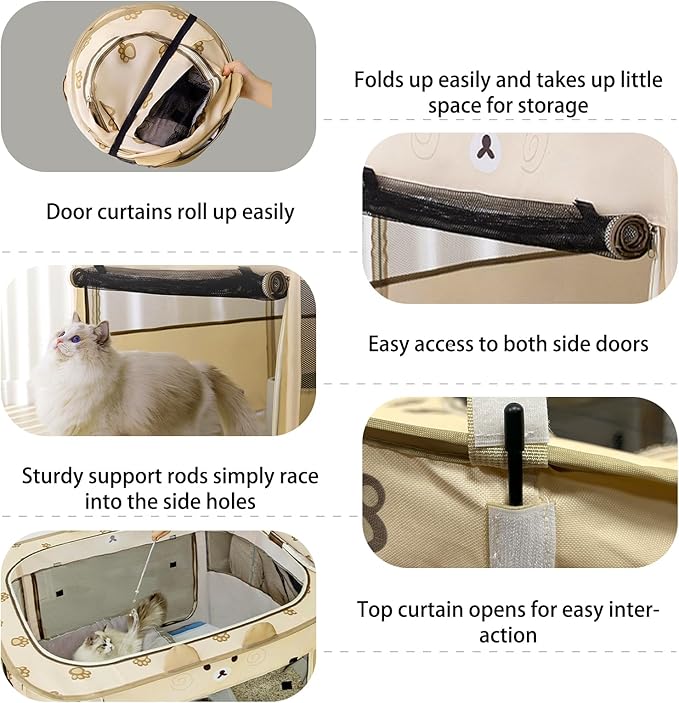 VCEPJH Portable Dog Playpen Foldable Pet Play Pen Collapsible Cat Tent Durable Puppy Crates Kennel Camping Doggy Playpen for Indoor Outdoor Travel Use Kitten Rabbit Animal(L)