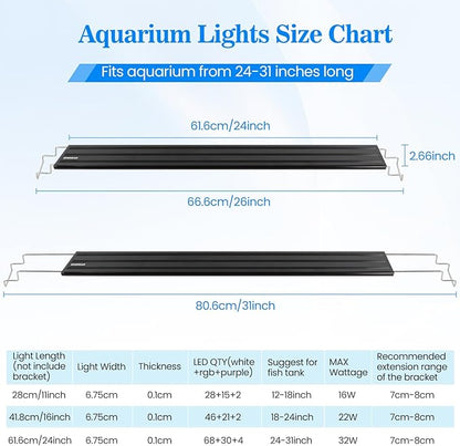 Full Spectrum Aquarium Light：Fish Tank Light with APP & Remote Control for Plants Growth - Fish Lamp for Live Fishes Aquatic Pet Lovers - 24-31 Inch Freshwater Saltwater Aquarium Decor