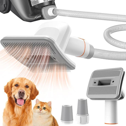 Afloia Innovative Pet Grooming Kit: Dog Brush Vacuum Attachment, Cat Brush with 1-1.5" Hoses Diameter Universal Adapter, Compatible with Most Round Vacuum Cleaners like Bissell, Eureka etc., Orange