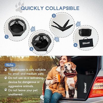 Portable Pet Cat Playpen for Indoor Cats Enclosed, Foldable Small Dog Puppy Playpen Crate Kennel Cage Outdoor with Top Roof, Pop Up Collapsible Kitten Play Pen Tent for Camping RV Black