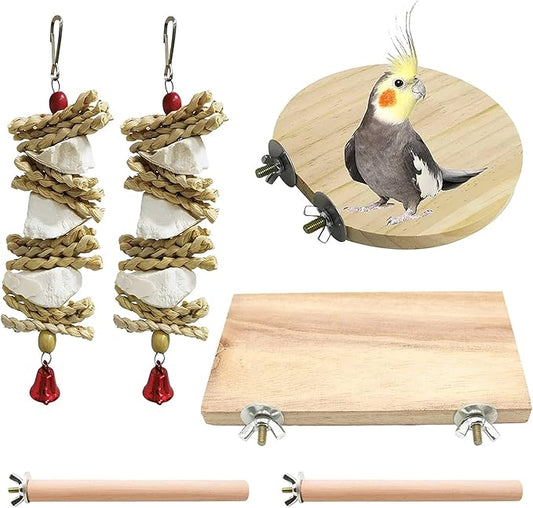6 Pcs Bird Perches Parrot Perch Stand Platform Bird Cuttlebone Beak Grinding Stone Chew Toys Cage Accessories for Parakeets Cockatiels Conures Lovebirds