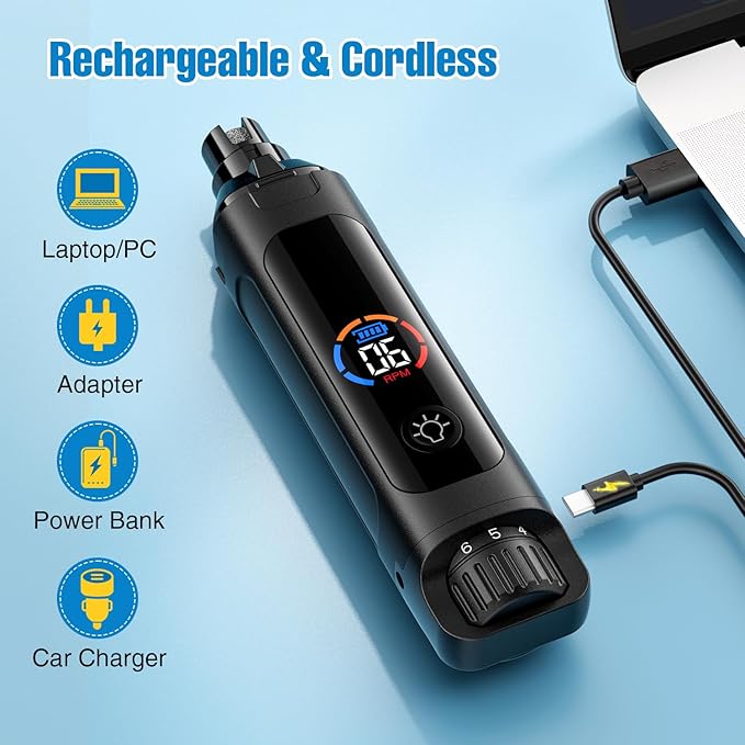 Dog Nail Grinder, 6-Speed Quiet Electric Dog Nail Trimmers, Dog Nail Clippers with File for Small Medium Large Dogs, Cats, Rechargeable Pet Paw Grooming Supplies Kit, 2 Grinding Wheels (Black)