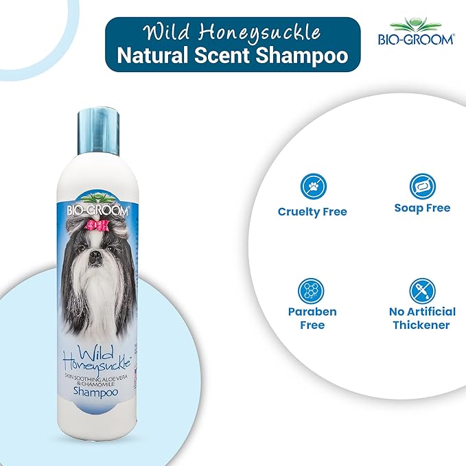 Bio-groom Wild Honeysuckle Dog Shampoo – Natural Scent Pet Shampoo, Aloe Vera, Chamomile, Cat & Dog Bathing Supplies, Puppy Wash, Cruelty-Free, Made in USA, Quick Rinse Cat Shampoo – 12 fl oz 1-Pack