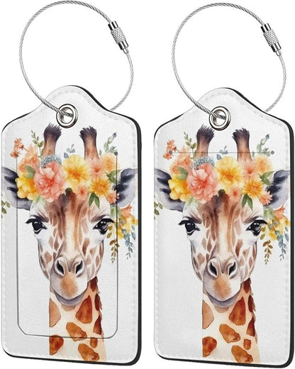 2 Pcs Watercolor Giraffe Luggage Tag for Suitcase, Identifiers Privacy Cover ID Label with Steel Loop, Party Decorations Giraffe Tags Birthday Gifts for Men Women Kids Travel