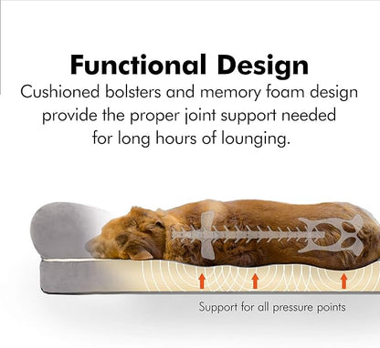 Friends Forever Small Dog Bed, Orthopedic Dog Sofa Memory Foam Mattress, Calming Dog Couch Bed, Wall Rim Pillow, Water Resistant Liner, Washable Cover, Non-Slip Bottom, Chester, Small Khaki Beige