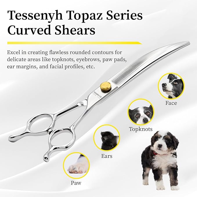 Dog Grooming Scissors, 7.5" Curved Shears, Premium Stainless Steel, Safety Rounded Tip & Ergonomic Symmetrical Handles for Dogs, Cats & Pet Trimming at Home