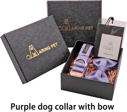 ARING PET Bowtie Dog Collar-Velvet Dog Collars with Removable Bowtie, Cute &Comfortable Purple Dog Collar,X-Large.