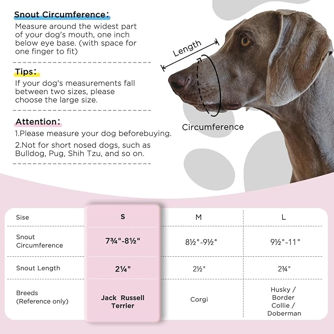 Dog Muzzle,Mesh Soft Muzzle for Small Medium Large Sized Dogs, Breathable Reflective Adjustable Puppy Muzzles with Collar for Scavenging Grooming Biting Chewing,Allows Panting and Drinking(Pink S)