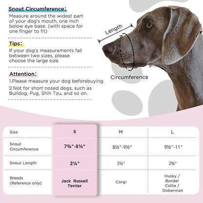 Dog Muzzle,Mesh Soft Muzzle for Small Medium Large Sized Dogs, Breathable Reflective Adjustable Puppy Muzzles with Collar for Scavenging Grooming Biting Chewing,Allows Panting and Drinking(Pink S)