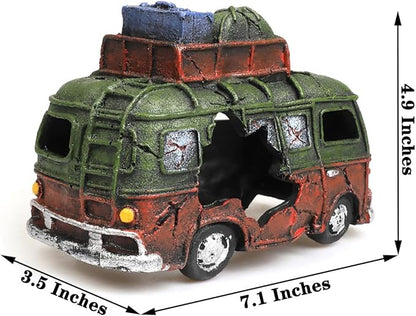 Aquarium Décor Thematic Ornaments - Resin Material Bus Car Fish Tank Decorations for Betta Hideout Caves…