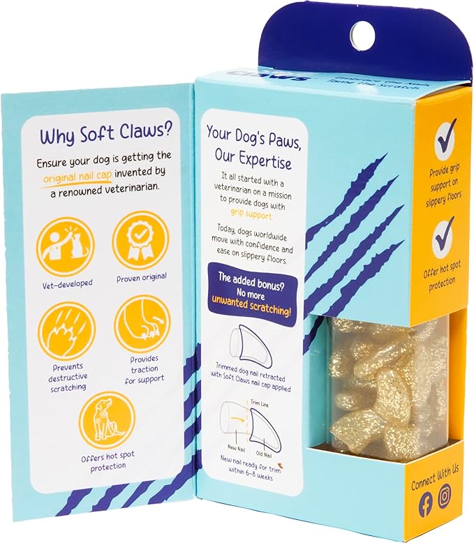 Soft Claws Dog and Cat Nail Caps Take Home Kit, Large, Sparkle Gold