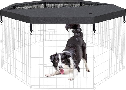 Dog Pen Pet Playpen Dog Fence Cover Indoor Foldable Metal Wire Exercise Puppy Play Yard Pet Enclosure Cover Outdoor (Only Top Cover, Playpen Not Included)