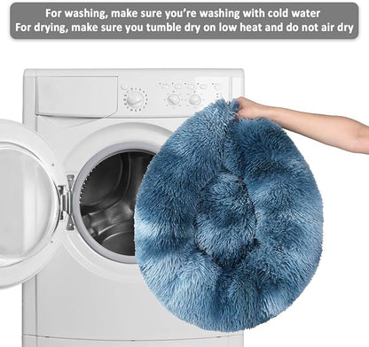 NOYAL Calming Donut Dog Bed for Small to Medium Dogs & Cats - Plush Faux Fur Anti-Anxiety Pet Bed with Machine Washable Cover & Non-Slip Base