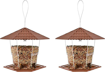 Bird Feeders for Outdoors Hanging Bird Feeder Wild Birds Seed, Brown 2 Pack B