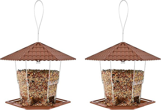 Bird Feeders for Outdoors Hanging Bird Feeder Wild Birds Seed, Brown 2 Pack B