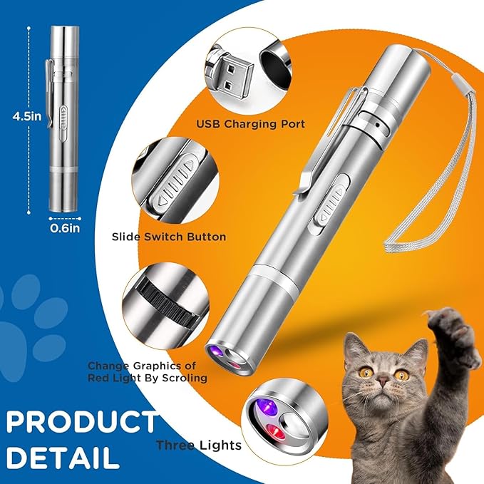 Cat Laser Toy,3-in-1Interactive Cat Toys Automatic Cat Toy with 360° Random Laser & Interactive Feather - 5 Laser PatternsUSB Rechargeable Motion Activated Moving - Fun Toys for Indoor Cats & Kittens