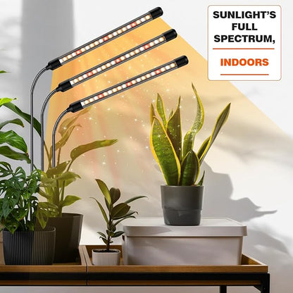 3 Heads Plant Lights for Indoor Growing, 2 Pack Grow Lights for Seed Starting, Full Spectrum Clip Grow Lamps with Auto ON & Off Timer 3/9/12H, 3 Switch Modes, 10 Dimming for Houseplants