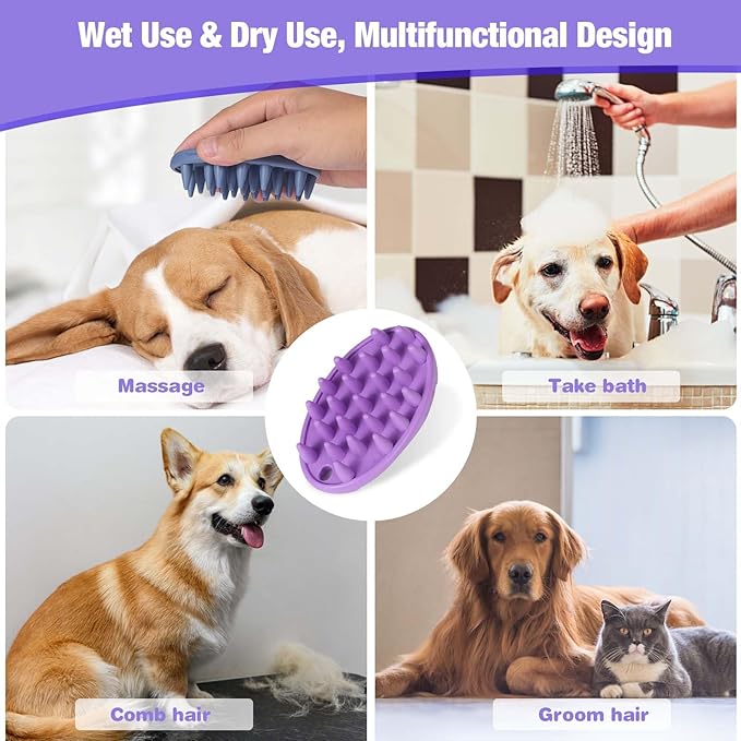 Dog Bath Brush, 4 PCS Dog Brush for Bathing, Dog Shampoo Grooming Brush for Short & Long Haired Dogs, Soft Pet Rubber Shedding Brush, Dog Washing Brush Scrubber for Soothing Massage