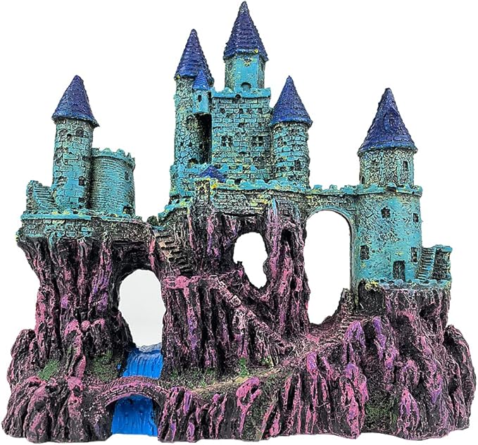 Aquarium Castle Decoration for Fish Tank Castle Cave Hideouts House Plants Supplies Accessories Safe for Freshwater and Saltwater Fish Tanks – Medium（Blue）