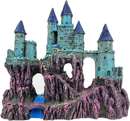 Aquarium Castle Decoration for Fish Tank Castle Cave Hideouts House Plants Supplies Accessories Safe for Freshwater and Saltwater Fish Tanks – Medium（Blue）
