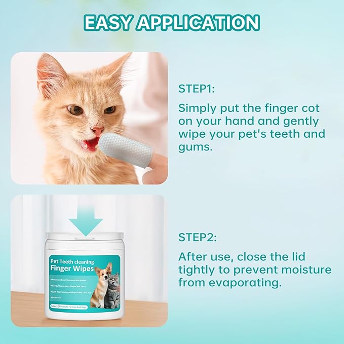 PITHER Dog Teeth Cleaning Wipes, 50pcs Pet Dental Finger Wipes Fresh Breath for Dogs and Cats Safe and Natural Wipe Away Plaque and Tartar Mildness in Nature Dog Brushing Set