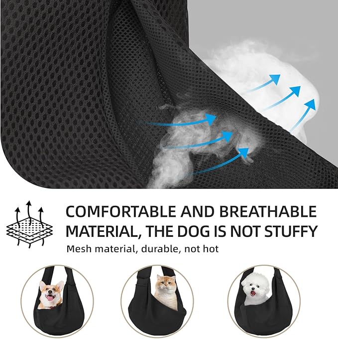 Dog Carrier Sling - Ultra Breathable Reversible Puppy Carrier Purse with Storage Pocket, Travel Safety Harness, Hand-Free Dog Sling Carrier for Carry Small Dogs and Cats, Dog and Cat Harness(Black)