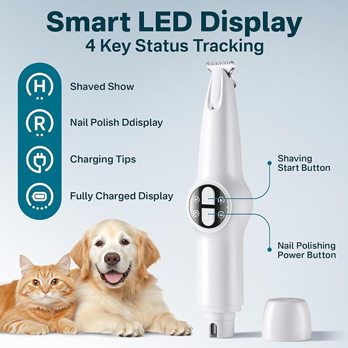 Dog Paw Trimmer & Nail Grinder 2in1 Upgrade [Ultra-Low Noise] [Micro Precision] Cordless Clippers for Grooming Kit, Pet Hair Shears for Cat Small Dogs, Electric Razors with LED Light