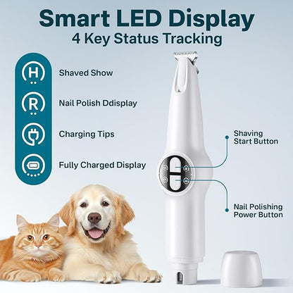 Dog Paw Trimmer & Nail Grinder 2in1 Upgrade [Ultra-Low Noise] [Micro Precision] Cordless Clippers for Grooming Kit, Pet Hair Shears for Cat Small Dogs, Electric Razors with LED Light
