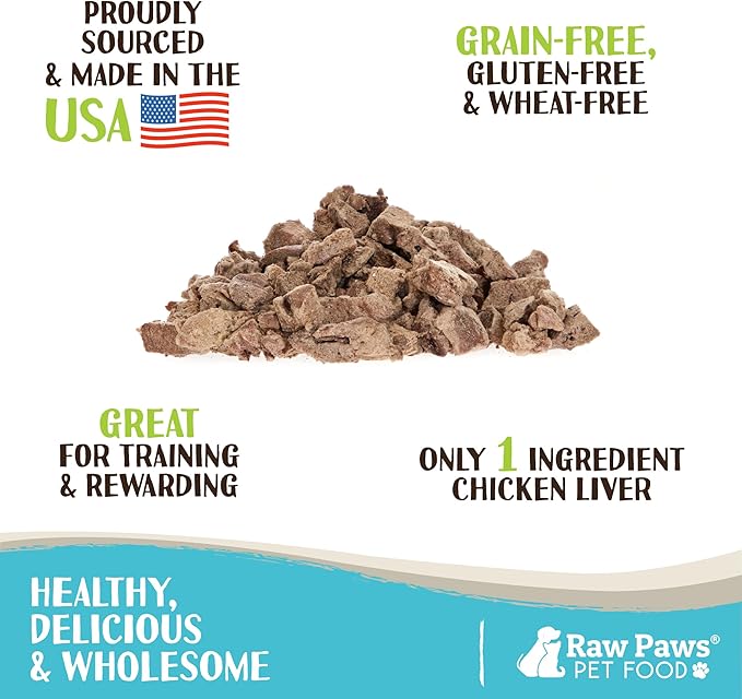 Raw Paws Freeze Dried Chicken Liver Dog Treats & Cats Treats, 4-oz - Made in USA - Freeze Dried Liver Treats for Dogs - Dog Liver Treats - Freeze Dried Liver for Dogs - Dried Liver Dog Treats