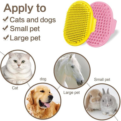 4Pack Pet Grooming Brush Kit, Aoche Dog Bath Brush Flea Comb for Dogs Pet Shampoo Brush Soothing Massage Rubber Comb Flea Lice Comb Cat Tear Stain Comb Dog Brush for Shedding, Pink+Yellow