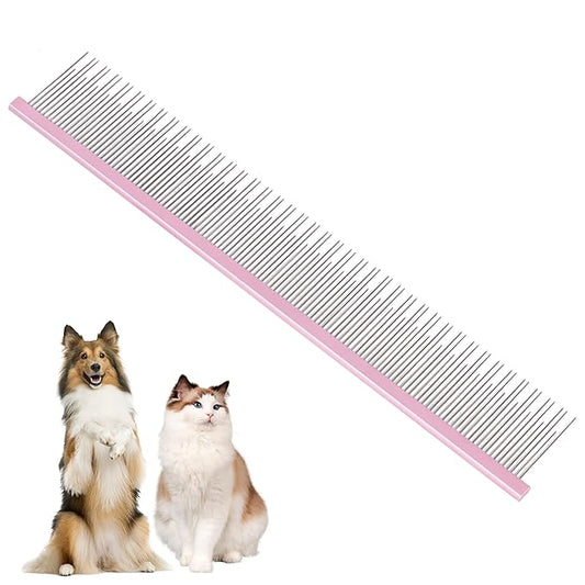 8.5 Inch Upgrade Pink Professional Pet Comb,Dual-Tooth Grooming Comb Anti-Static Smooth Rounded Corners Prevent Friction Breakage and Irritation,Long-Haired Cats and Dog Essential,Christmas Pet Gift