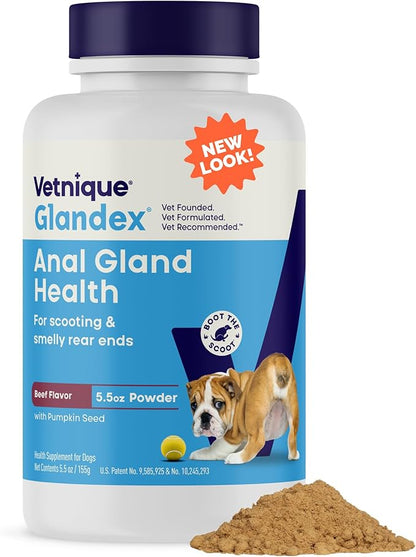 Vetnique Glandex Dog Fiber Supplement Powder for Anal Glands with Pumpkin, Digestive Enzymes & Probiotics - Vet Recommended (Regular or Advanced Strength) - Boot The Scoot (5.5oz Powder, Beef Liver)