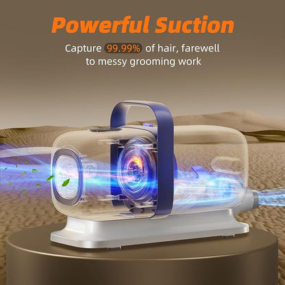 Dog Grooming Kit with Vacuum, All-in-One Pet Grooming Vacuum for Dogs and Cats, Low Noise Pet Hair Clipper & Shedding Brush, Dog Hair Remover, Cat Pet Groomer Set with Cleaning Brushes, White