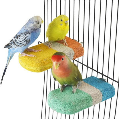2 pcs Bird Beak Grinding Calcium Stone Perches,Cockatiels Cage Stand Platform Parakeets Chicken Foot Claws Trimmer Parrot Natural Chewing Toys for Small Medium Birds Budgies Conures Rats