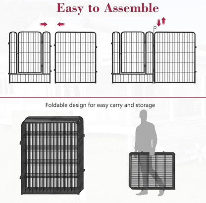 Dog Playpen, 32inch 10 Panels Outdoor Dog Fence Indoor Dog Pen Anti-Rust Pet Puppy Pen Dog Exercise Pen with Lock for Medium Small Dogs, Portable Pet Fence for Yard RV Camping