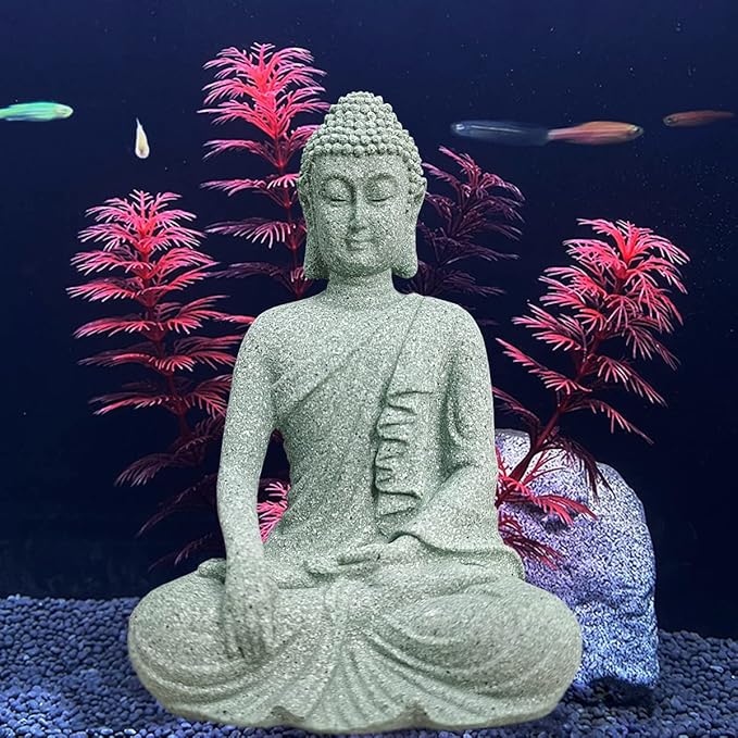 livelyfish Aquarium Buddha Statue Asian Japanese Fish Tank Decoration Zen Buda Figurines Stone Buddha Sculpture Ornaments for Fish Tank,Gift (B)