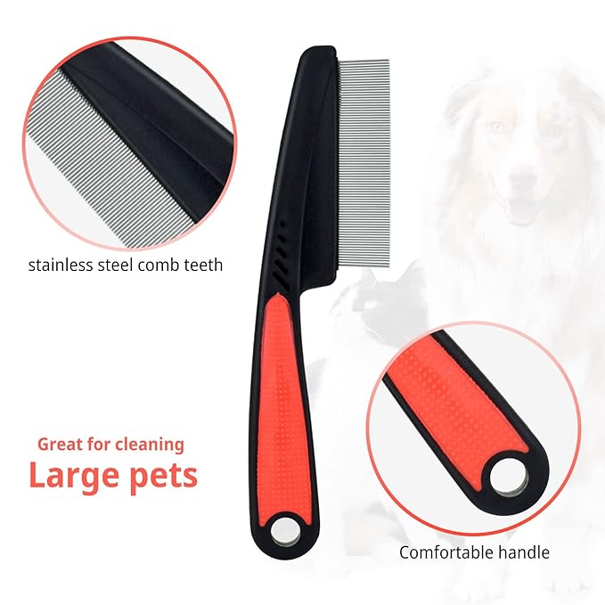 Pet Steel Combs Dog Cat Comb Tool, Dandruff Comb, Multifunction Stainless-Steel Fine-Tooth Grooming Comb Cat Dog Pet Grooming Scalp Effectively Get Rid of Hair Nits (Grooming Comb)