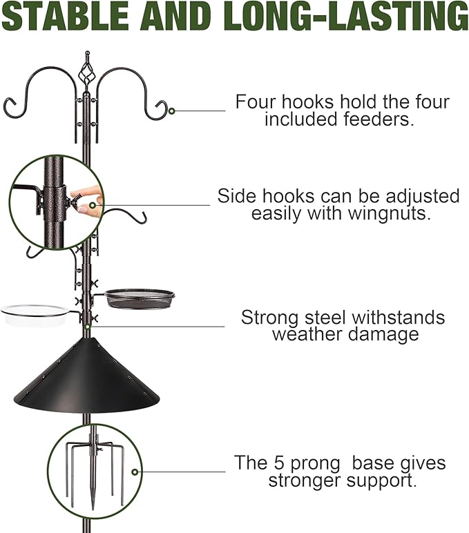 ERYTLLY Bird Feeders Bird Feeding Station Kit Bird Feeding Pole Wild Bird Feeder Hanging Kit with Squirrel Guard Baffle Suet Cage Tube Bird Feeder Planter Hanger Multi Feeder for Attracting Wild Birds