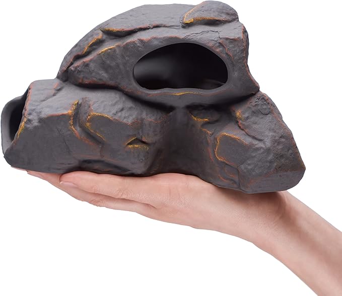 Plecoceramics Aquarium Ceramic Decorations Cave Betta Stone Decor - Aquarium Fish Tank Hideway Decor for breeding Cichlids Plecos Betta Toys Hideout (Magma Rock)