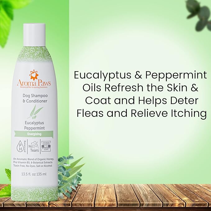 Dog Shampoo and Conditioner - Aromatic Tearless Shampoo for Cleansing, Grooming, and Conditioning - Moisturizing Shampoo for Dogs and Puppies - Eucalyptus Peppermint 13.5 oz