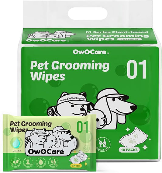 Dog Wipes for Paws and Butt, Plant-Based Large Pet Wipes, 8X9 Inch Easy to Use Dog Cat Puppy Cleaning Grooming Wipe Gentle Degradable (50 Count, Unscented)