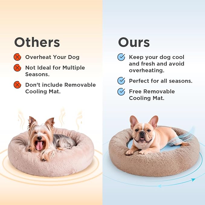 Small Donut Dog Bed, Calming Dog Bed Washable Ideal for Small to Large Dogs and Cats & Round Dog Bed,Anti-Anxiety Multiple Sizes (Brown, Combo Small (23" L x 23" W x 7" Th))