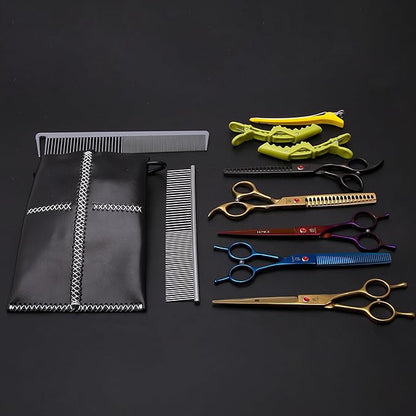 Dog Grooming Scissors Storage Bag: Hand-stitched, Show-quality Head Layer Calf Leather, Holds 5 Pairs of Dog Grooming Scissors Black
