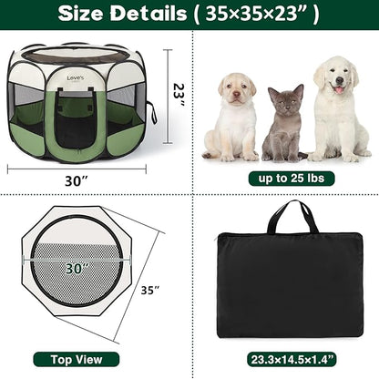 Love's cabin Pet Puppy Dog Playpen, Medium Dog Tent Crates Cage Indoor/Outdoor, Portable Playpen for Cat, Foldable Pop Up Dog Kennel Playpen with Carring Case, Removable Zipper Top, Olive Green